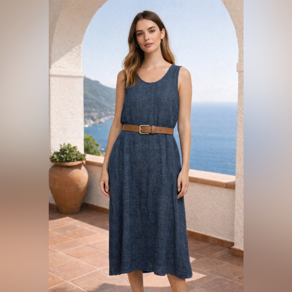 Vtg MARC WARE 100% Linen S Maxi Dress prairie Beach Coastal Grandma chicNatural